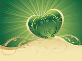 green rays background with green heart