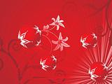 red floral background with decorated  balls