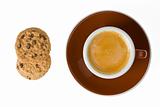 cup of espresso and cookies isolated on white background