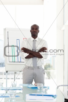 Serious Businessman after Presenting