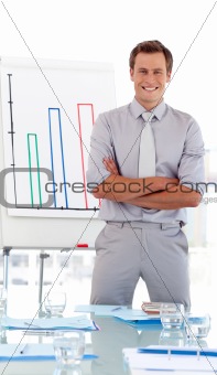 Business teacher standing before class