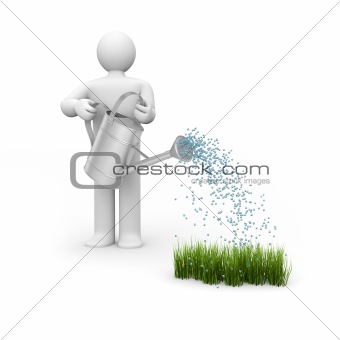 Person pouring grass