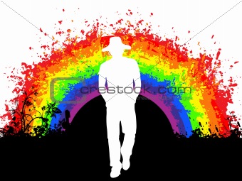 man with colorful background