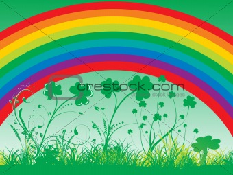 rainbow background with shamrock garden 17 march