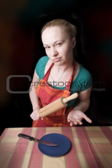 wife with rolling pin
