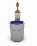 3d render of a paint brush and can 