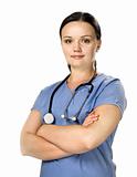 Portrait of a beautiful female nurse with stethoscope