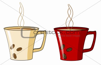 Coffee cup with a hot steam and bean design