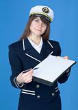 Woman in sea uniform with tablet