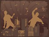 two silhouette on grunge city background