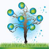 Tree with globes, spring, vector illustration