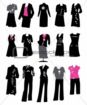Collection of women's business suits, office style, dress code