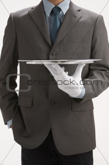 sale person holding a tray