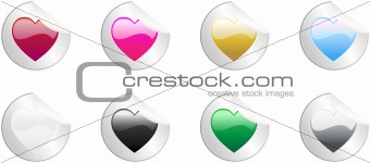 Set of 8 round colored hearts stickers