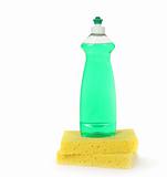Dishwashing Liquid in a Bottle With 2 Yellow Sponges