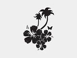 vector hibiscus flower with butterfly and tree