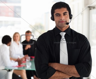 Business man on a headset 