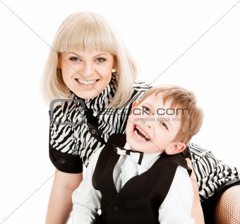Mother and son laughing