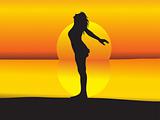 vector illustration of a female silhouette Stretching to the Sun background