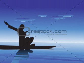 vector illustration of yoga on the boat backgroundv