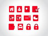 vector of symbols and icons in red