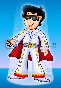 Cartoon Elvis impersonator on stage