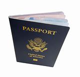 Slightly open US passport, isolated