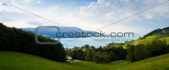 Alpine lake and village 