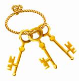 set of gold keys on the rope isolated