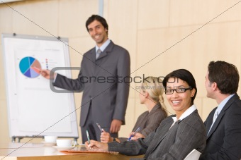 confident business man giving presentation