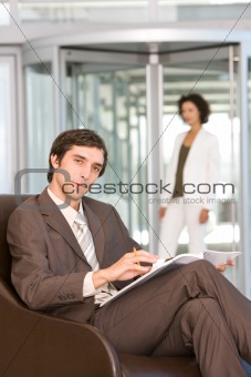 businessman reading document