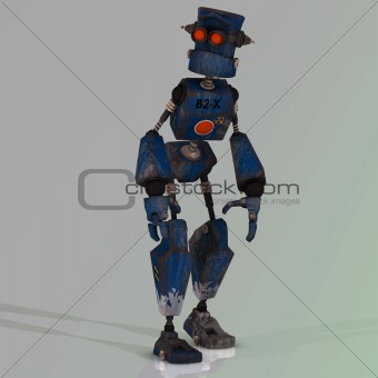 Cartoon robot with expressive emotion in his face
