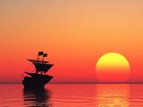 Sailing vessel and sunset