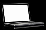 Modern laptop with white screen  on a black background