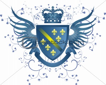 Grunge blue coat of arms with Fleur-de-lis