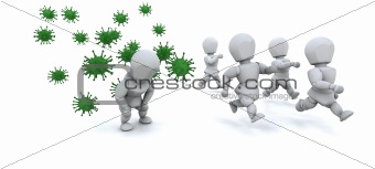 men surrounded by bacteria
