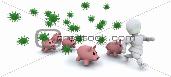 man in mask surrounded by bacteria