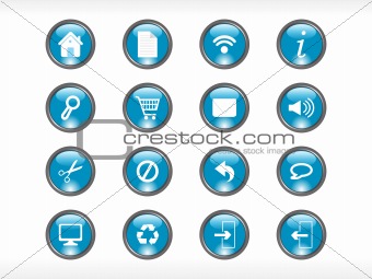 rounded blue web glassy icons set