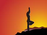 silhouette female doing yoga on the top
