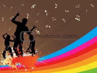 silhouette of dancing people on grunge musical background