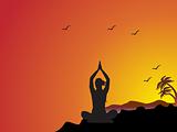 silhouette of lady taking yoga on evening background