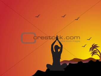 silhouette of lady taking yoga on evening background