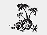 silhouette Palm trees, hibiscus and halftone elements