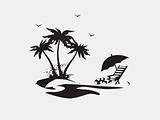 silhouette Palm trees with lounge chairs on the beach