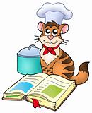 Cartoon cat chef with recipe book
