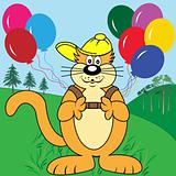 Cartoon Cat with Balloons in Park