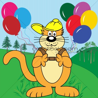 Cartoon Cat with Balloons in Park