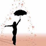Girl and Umbrella - Hearts Rain