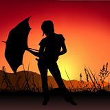 Girl and Umbrella - Sunset