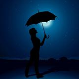 Girl and Umbrella - at night